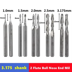 10pcs 2 Flute Ball Nose End Mill 3.175mm (1/8)Shank CNC Router Bit Carbide End Mill Spiral Milling Cutter for Woodworking