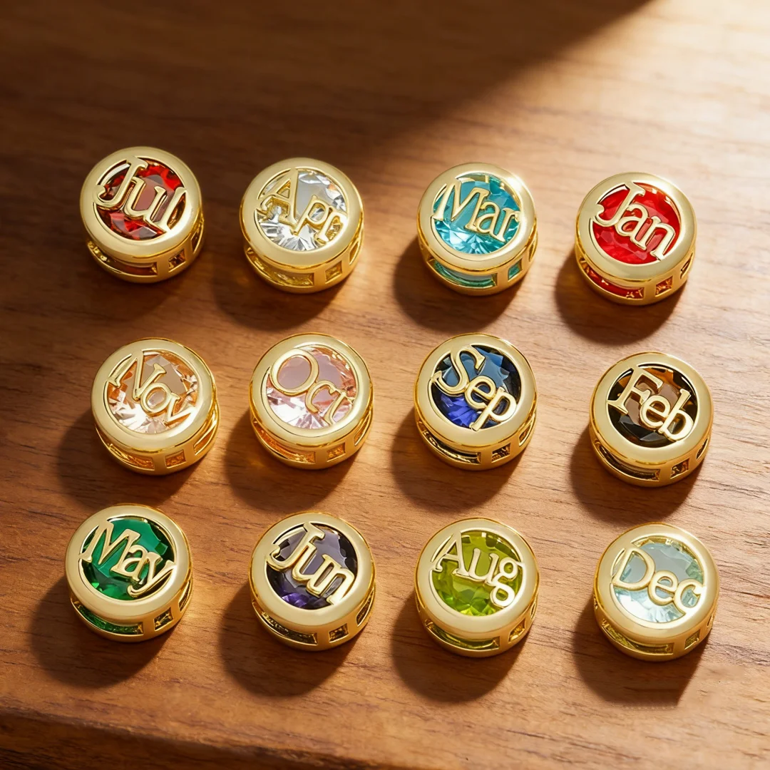 6Pcs Beads for DIY Jewelry Making Necklace Bracelet Parts Birthstone Beads Brass Cubic Zirconia Charms 12 Months Accessories