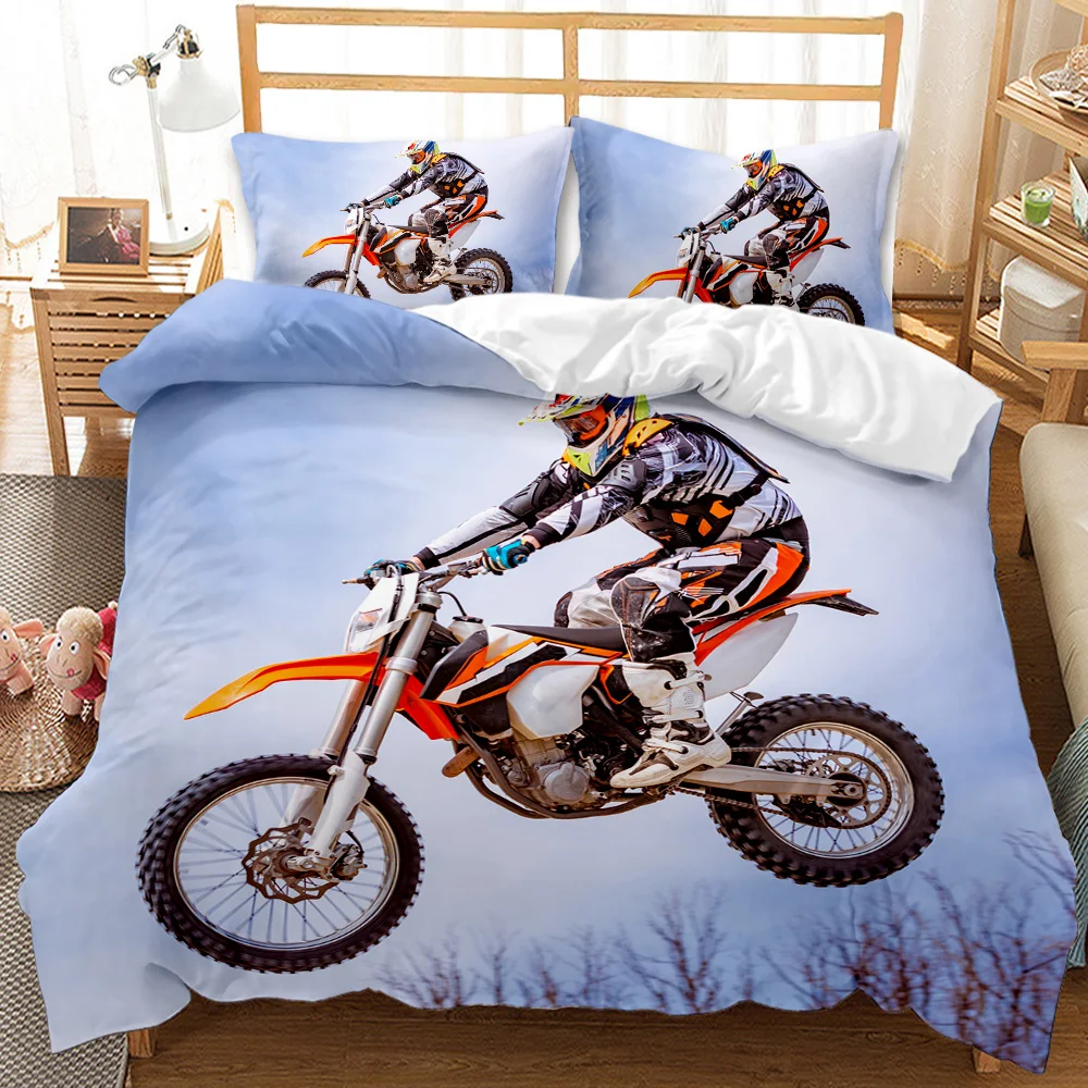 Motorbike Duvet Cover Set Motocross Rider Racing Motorcycle Dirt Bike Bedding Set Vehicles Extreme Sports Quilt Cover