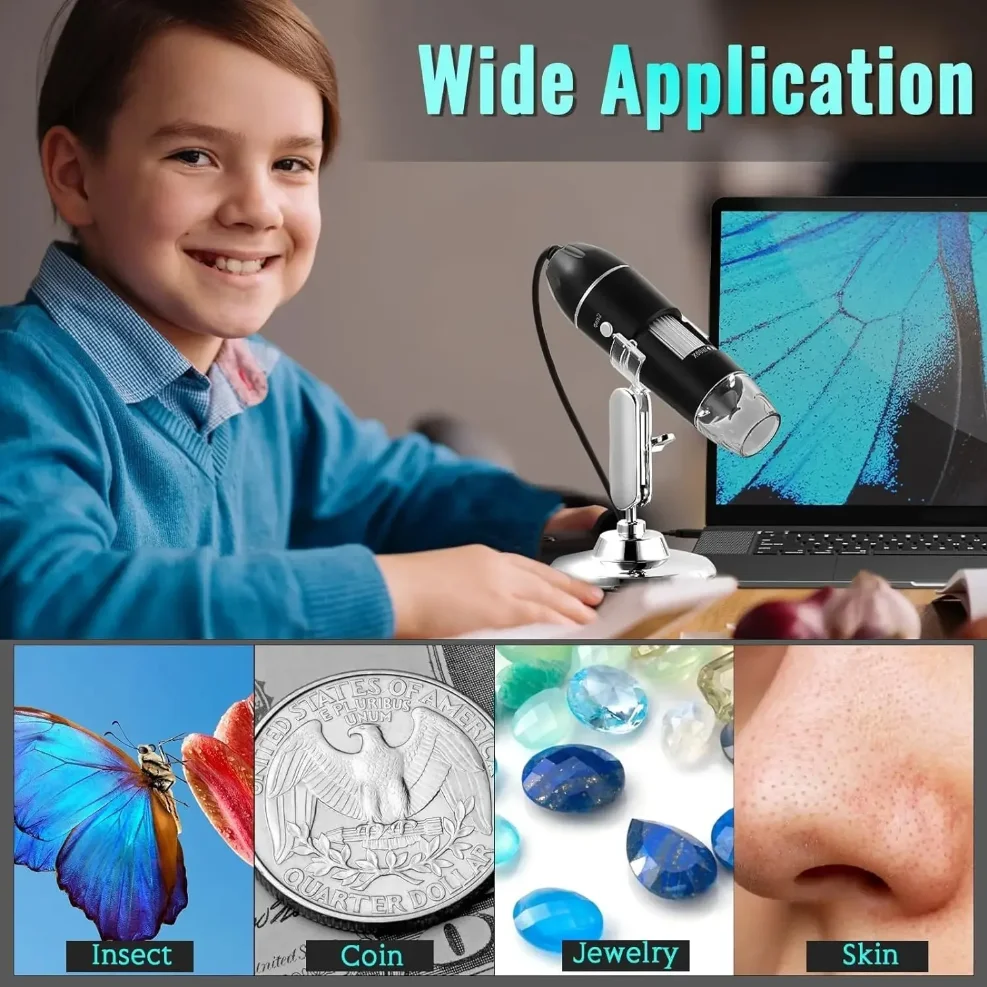 1600X USB Microscope 1080P HD Soldering Microscope with 8LEDs Compatible with Android, Mac, Windows (X4)