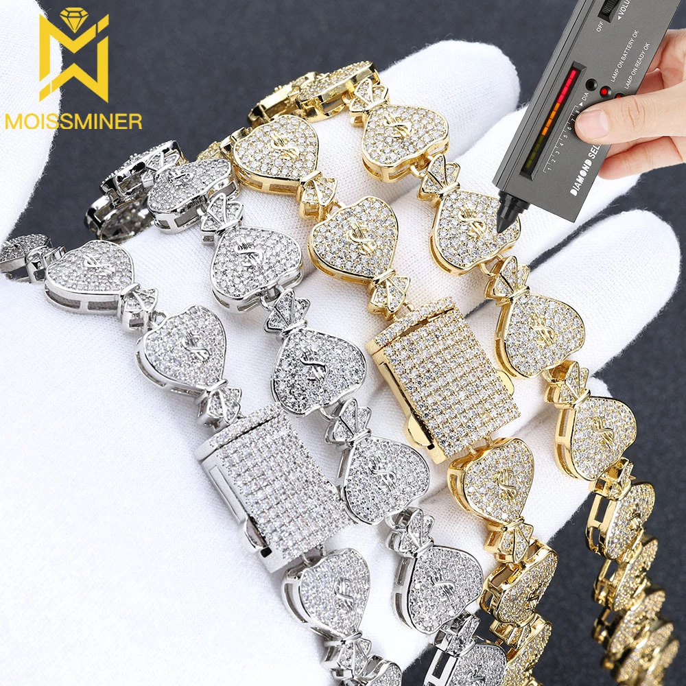 15mm Wallet Moissanite Cuban ChainNecklace S925 For Women Men Iced Out Chain Hip Hop Jewelry Pass Diamonds Tester Free Shipping