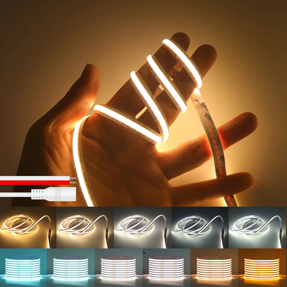 CCT Yellow to Ice Blue COB LED Strip 2200K to 8000K 480LEDs/m 24V Flexible High Density Linear Light Tape RA90 1m 2m 5m 10m 0.5m