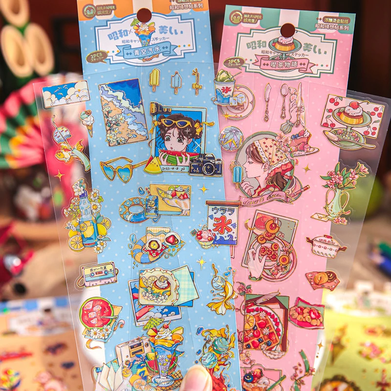 Mr Paper Cherry Post Series Embossed Stamping Flat Stickers DIY Handbook Collage Scrapbook Greeting Cards Diary Cup