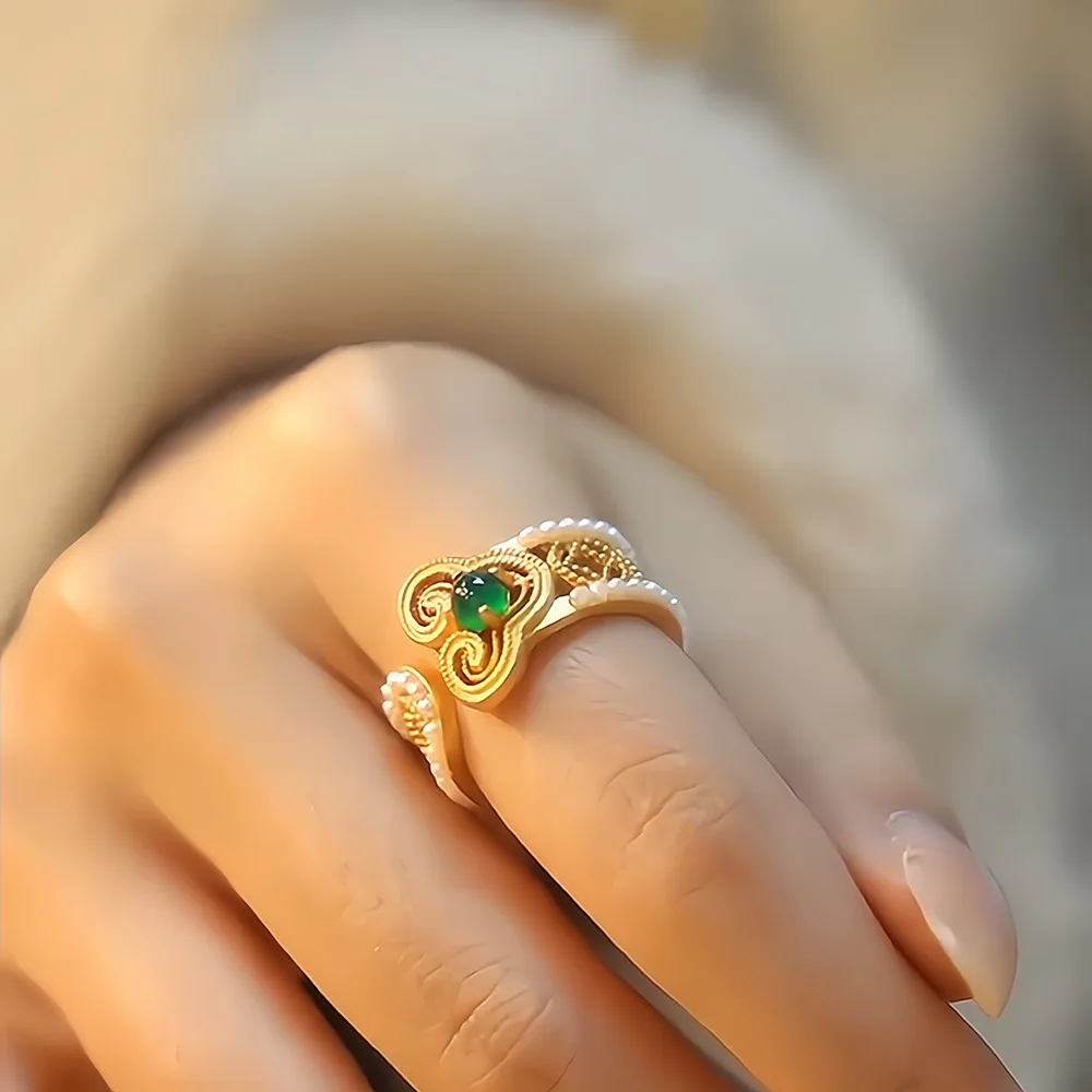 Viora Jewelry Hollow Copper Coin Open Ring Women's 24K Gold AU999 - 24K gold hollow coin open ring, luxury wealth style,perfect