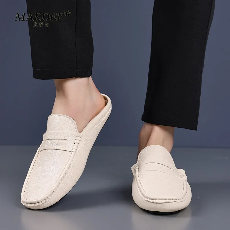 MAEDEF-zapatos informales para hombre, zapatillas de piel auténtica de ante hechas a mano, mocasines planos sin cordones para exteriores