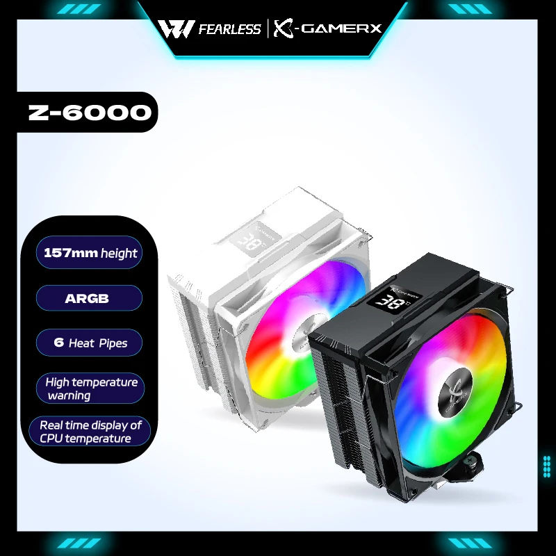 Power Train X-Gamerx Z-6000 120mm six heat pipe with digital display thermalright CPU cooler ARGB fan PWM 4Pin LGA1700 1200 115X