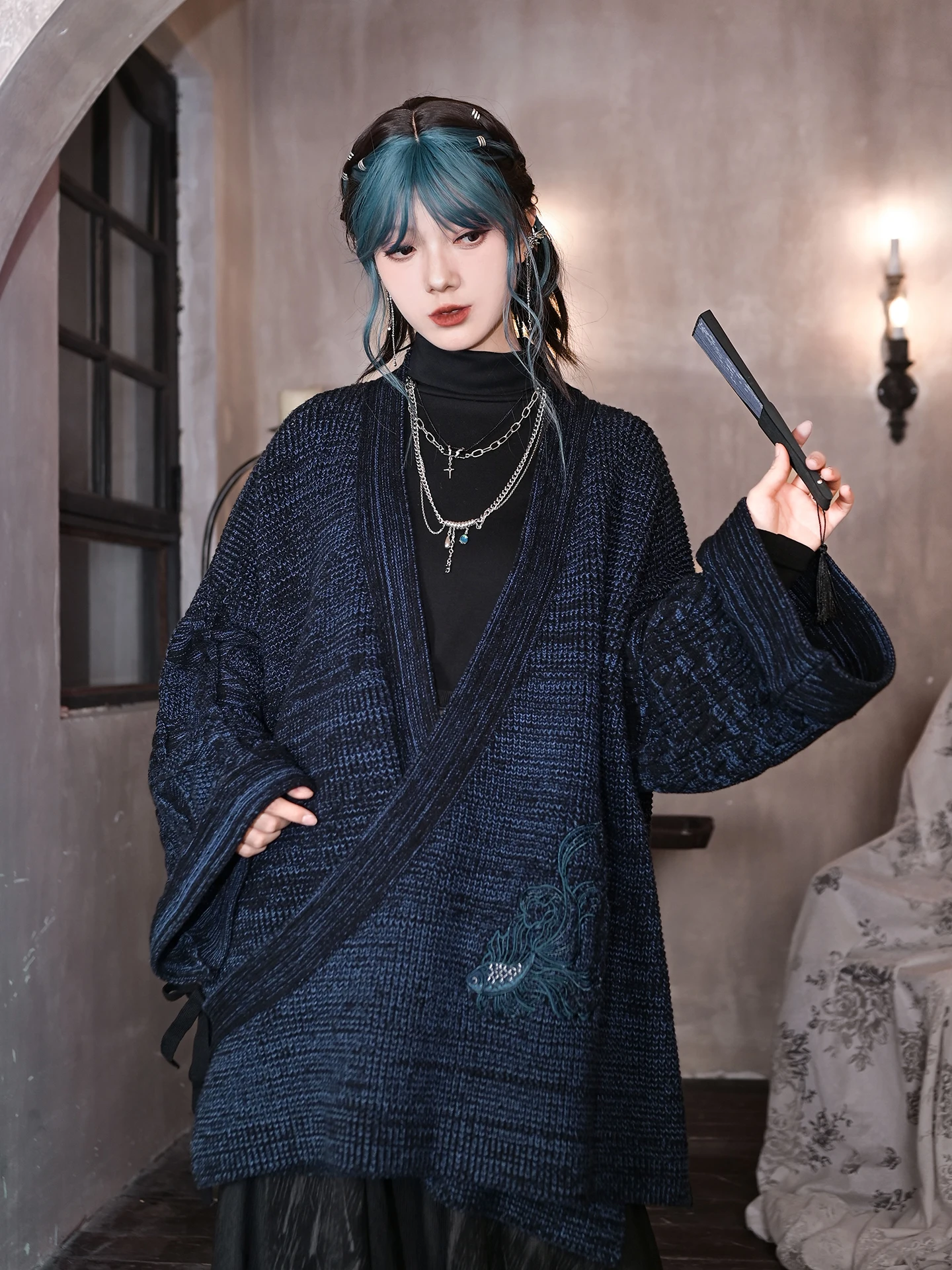 

New Chinese Sle Retro Embroidered Long Jaet Sweater Open Cardigan Women's Autumn Winter Loose Fit Soft Medium Thin