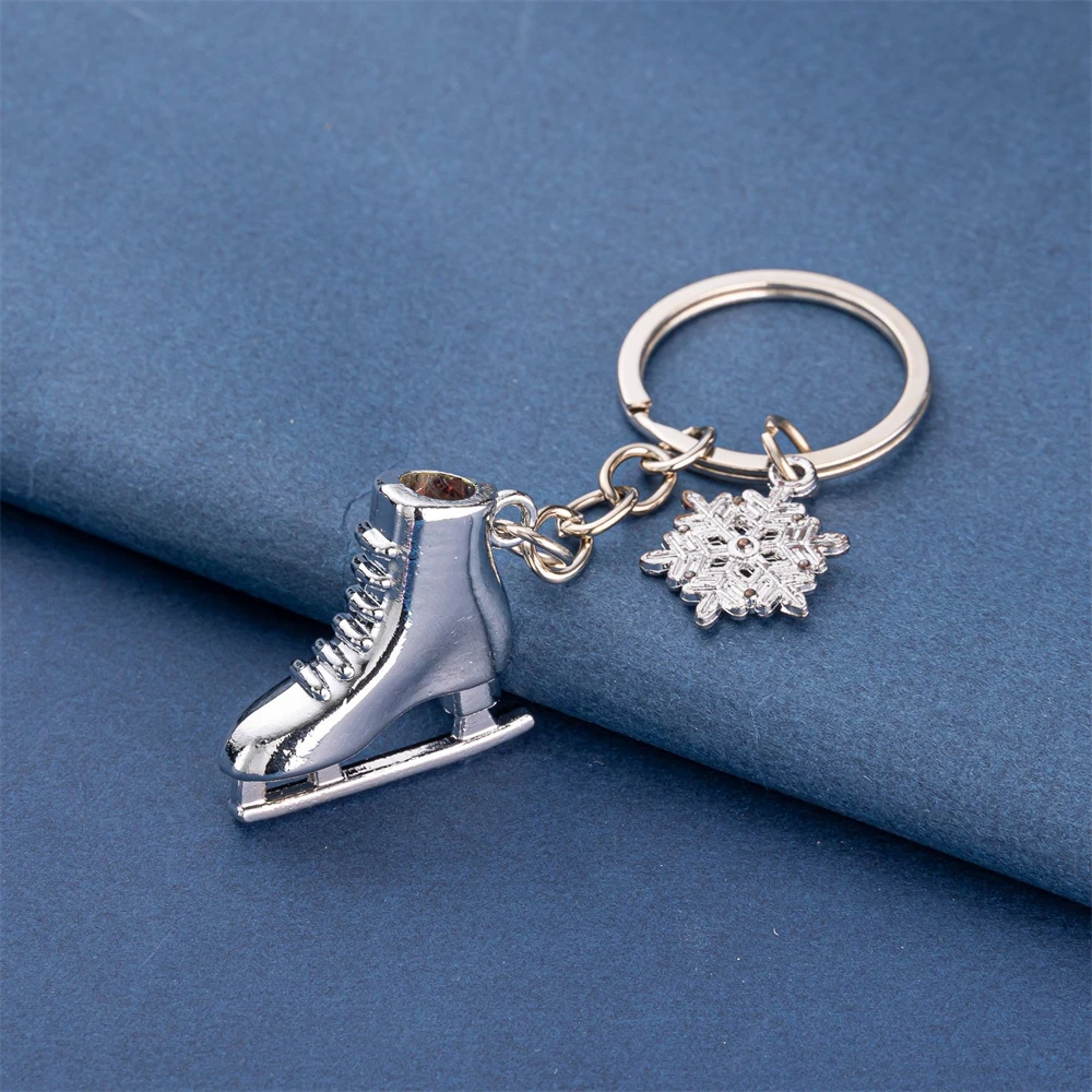 Snowflake Ice Skates Pendant Keychain Metal Figure Skating Shoes Keyring Women Men Handbag Decoration Party Favors Club Gifts