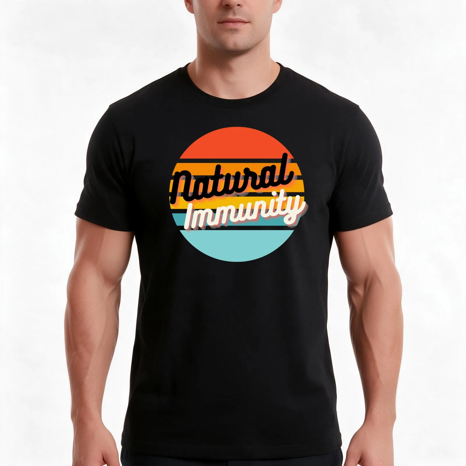 Retro Sunset Natural Immunity T-Shirt, Summer Casual Cotton Tee, Oversized Streetwear Tops, Vintage Graphic Print, 100% Cotton