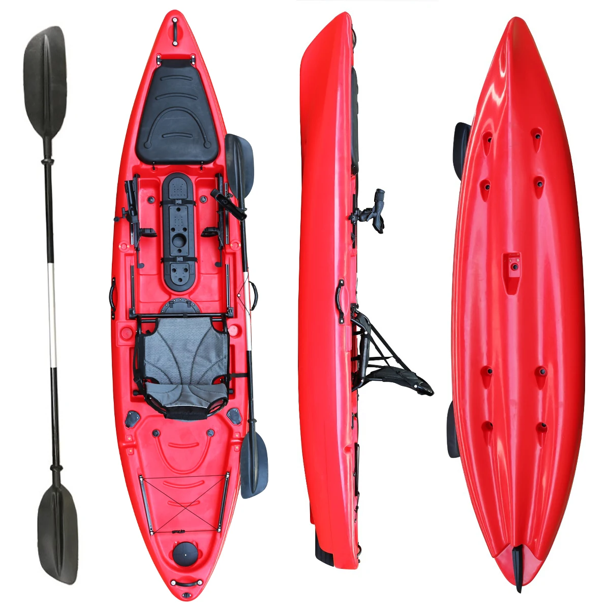 12ft  Single Person Sit on Top Fishing Ocean Kayak with Footrest and Paddle