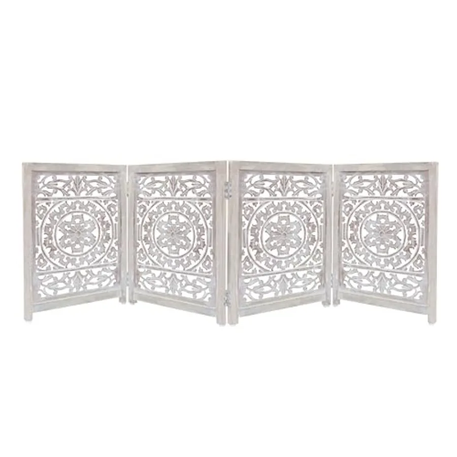 

Wooden Foldable Pet Dog Safety Gate 4 Panel 20 W x 24 H Hand Carved Suzani Free Standing Portable Indoor Puppy Gate Doorway Hal