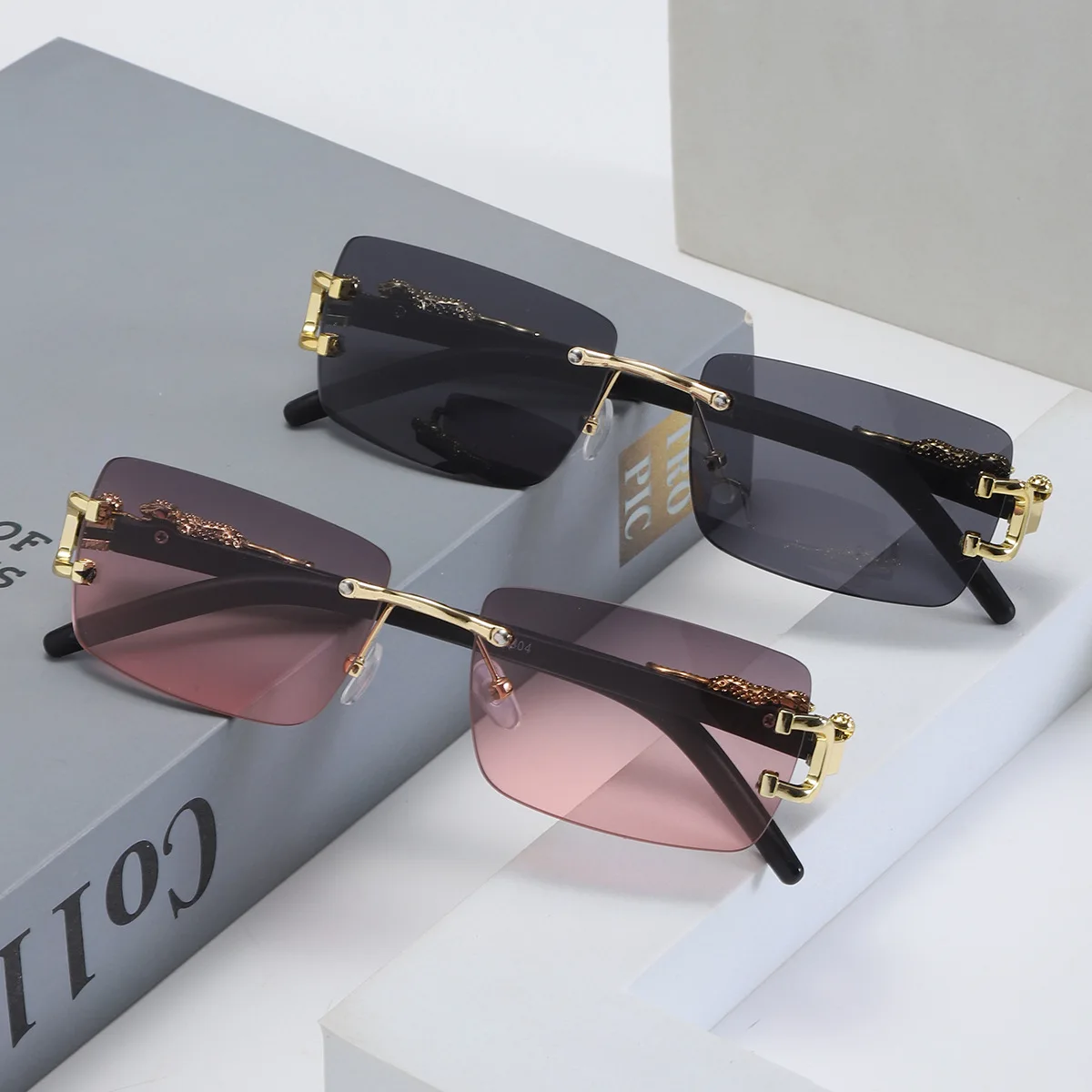 1 Pc Fashionable Women Men Sunglasses Frameless Rectangular Personalized Sunglasses for Daily Life Vintage Sun Glasses For male