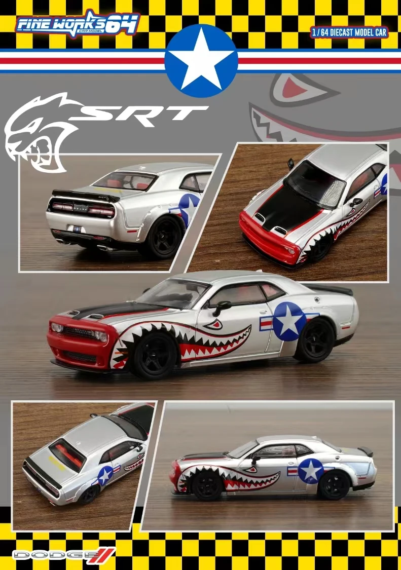 **Pre-order ** Fine works64 1:64 Challenger SRT Hellcat Silver Shark /Police  Diecast Model Car