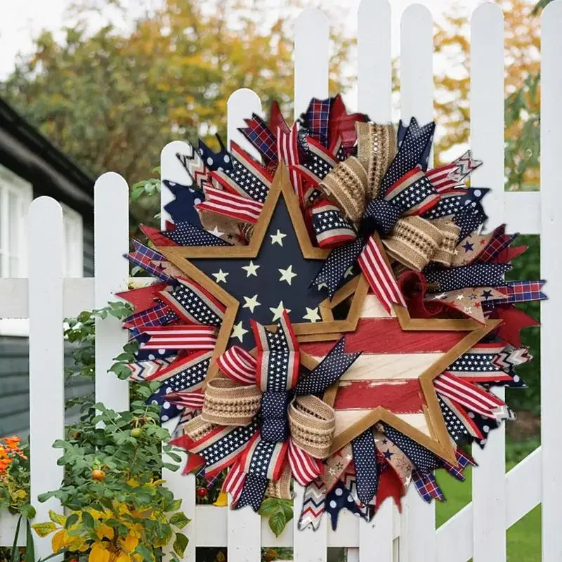 Independence Day Wreath American Flag Wreaths Memorial Day Star Wreath Festival USA 4th July Decorations For Outside Front Door