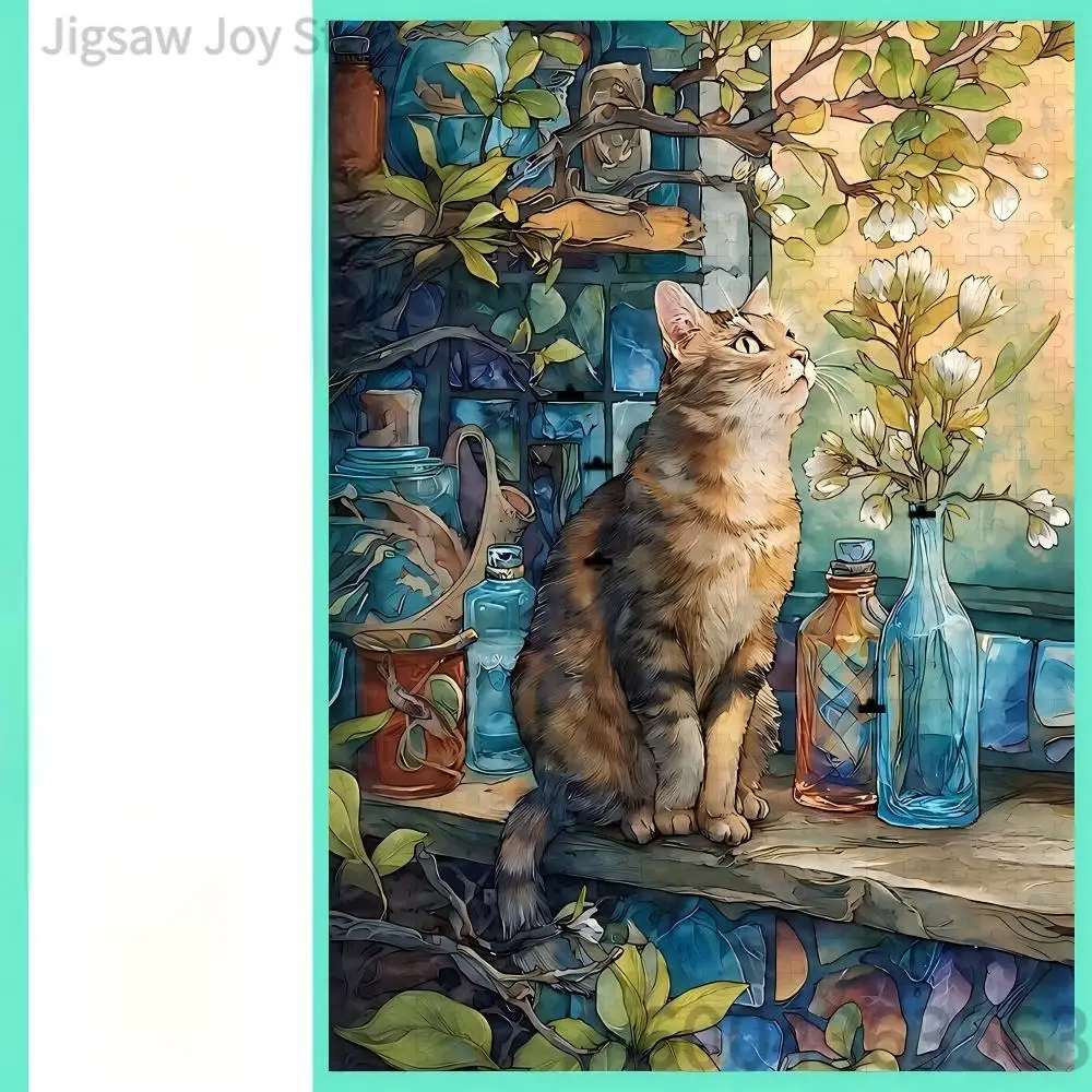 Whimsical Cat Art Jigsaw Puzzle - Magic Shop, Garden Window & Cozy Drawer, 500/1000/1200/2000pcs Paper Puzzle for Adults