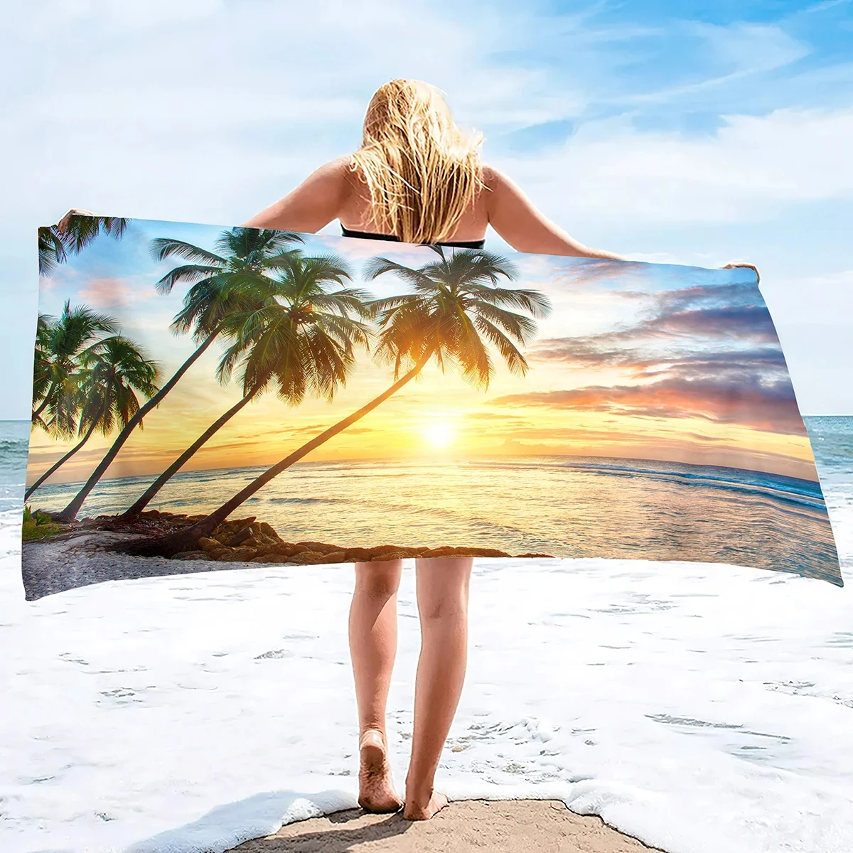 Hawaii Seaside Theme Beach Towel Palm Tree Sunset Hiking Travel Home Bath Towels Bathrobe Sunscreen Beach Blanket Surf Blankets