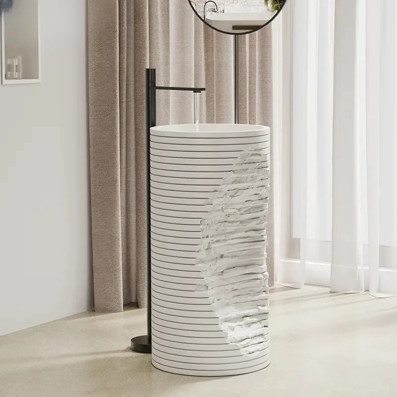 

Hotel integrated column wash basin designer net celebrity art modeling vertical floor cylindrical wash basin