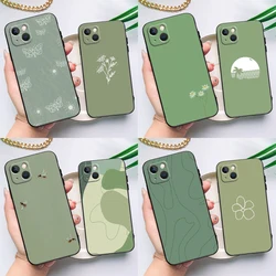 Aesthetic Sage Green Case For iPhone 16 15 14 13 12 11 Pro Max XS X XR Plus 12 13 Mini Cover Shell