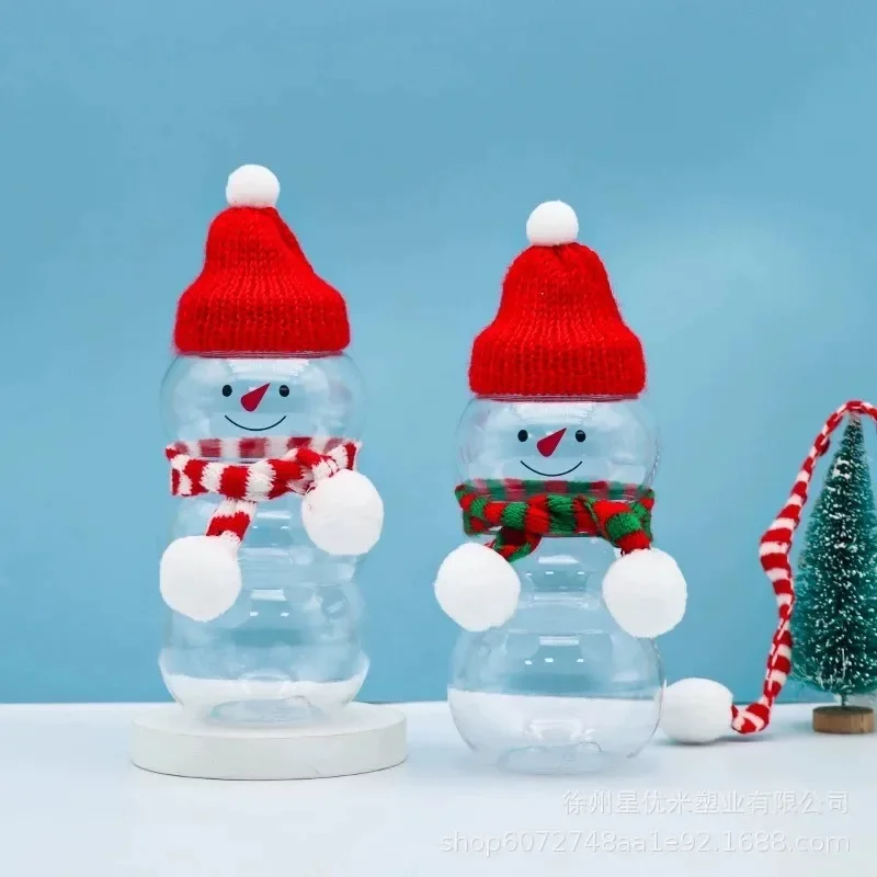 8 Pcs Snowman-Shaped Transparent Storage Jars & Red Lids and Red/White Striped Scarves Red Hats Cute Christmas Decorations 2026