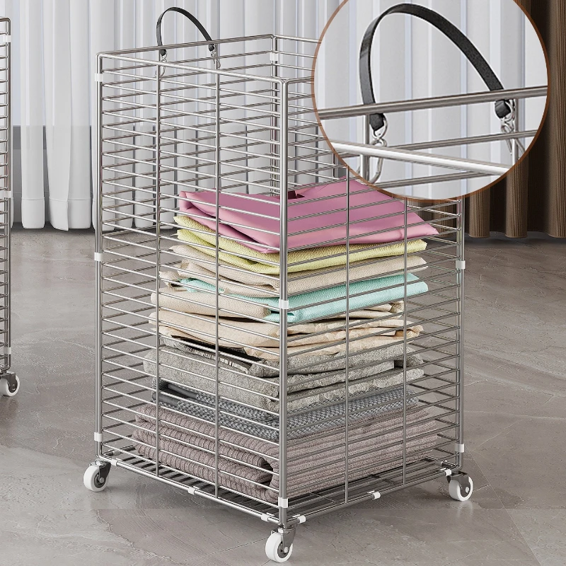 Stylish Stainless Steel Laundry Hamper Wheeled Clothes Storage Basket Large Capacity Home Storage Garment Washing Organizer