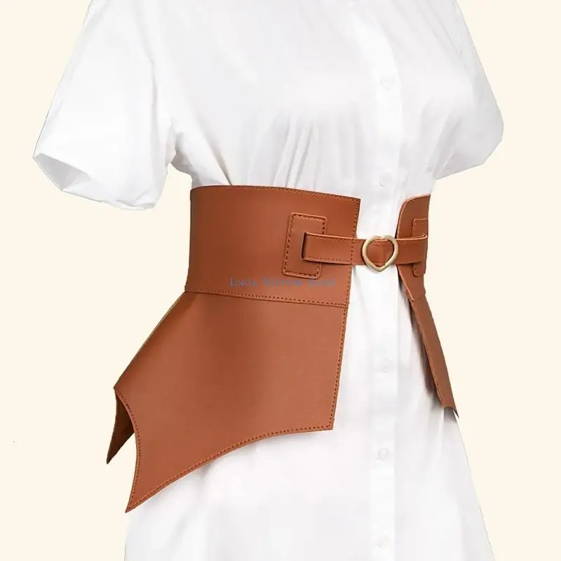 L5YB Phụ nữ cổ điển giả bằng da Ruffle Vành đai rộng dây đeo bằng dây đeo vòng eo thắt lưng cho phụ nữ