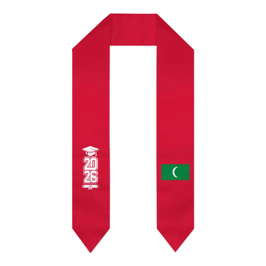 

Class of 2026 Maldives Flag Scarf Graduation Sash Stole International Study Abroad Adult Unisex Party Accessory Top Print