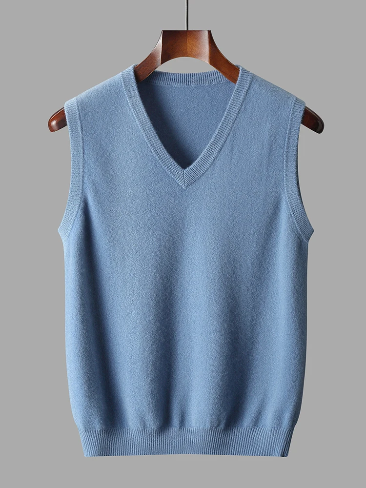 

Мужской жилет из 100% шерсти Merino с v-образным вырезом, высококачественный модный повседневный мягкий приятный для кожи пуловер, свитер без рукавов, вязаный свитер