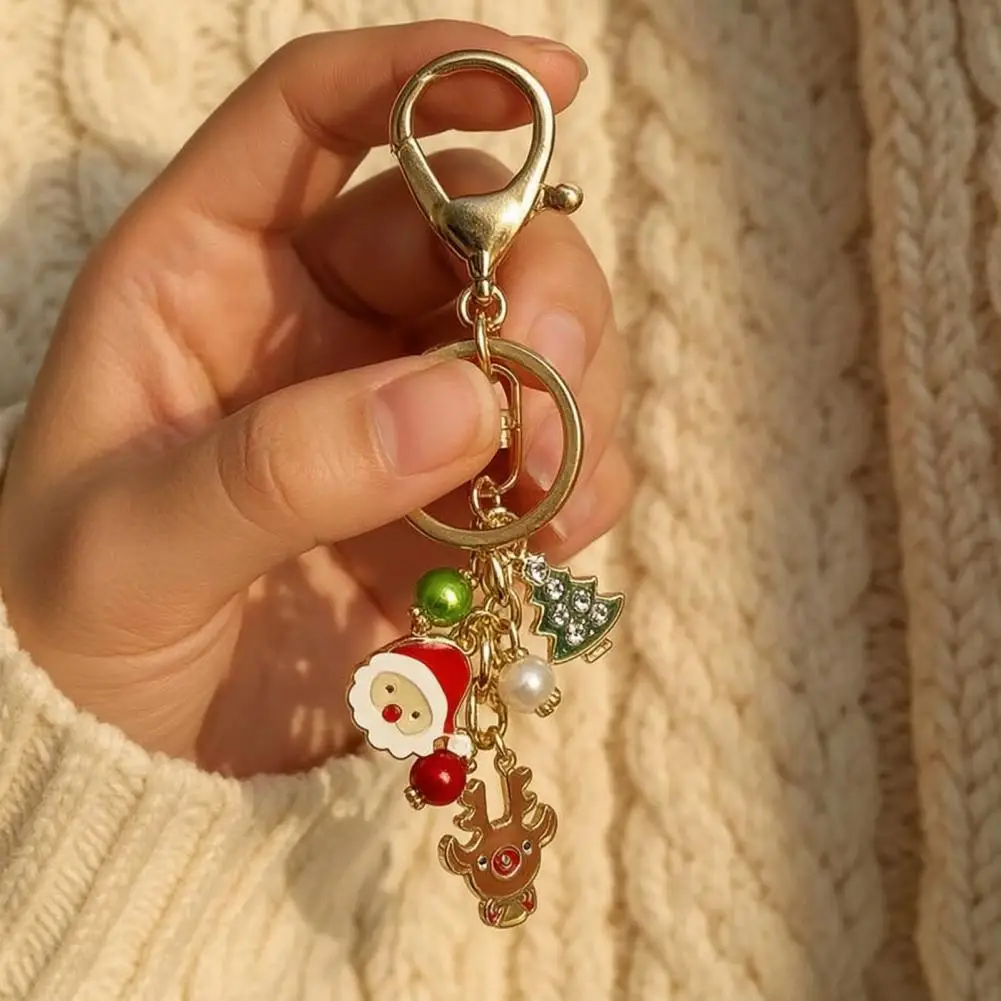 Christmas Santa Oil Dripping Keychain, Enamel Snowman Reindeer Tree Keyring Pendant Handbags Backpacks Purse Charm