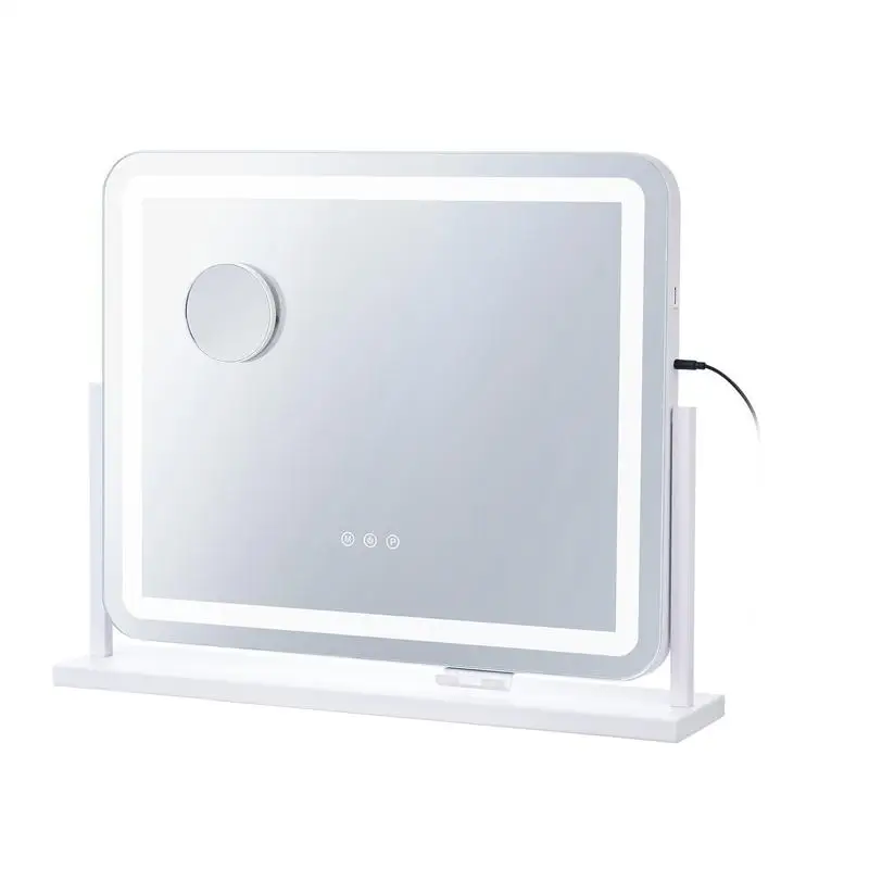 Vanity Mirror with Lights, Three Color Lighting Modes, Lighted Makeup LED Mirror, and 5X Magnification,USB Port, Smart Touch Control, 360°Rotation (21.7x17.7 in, White)