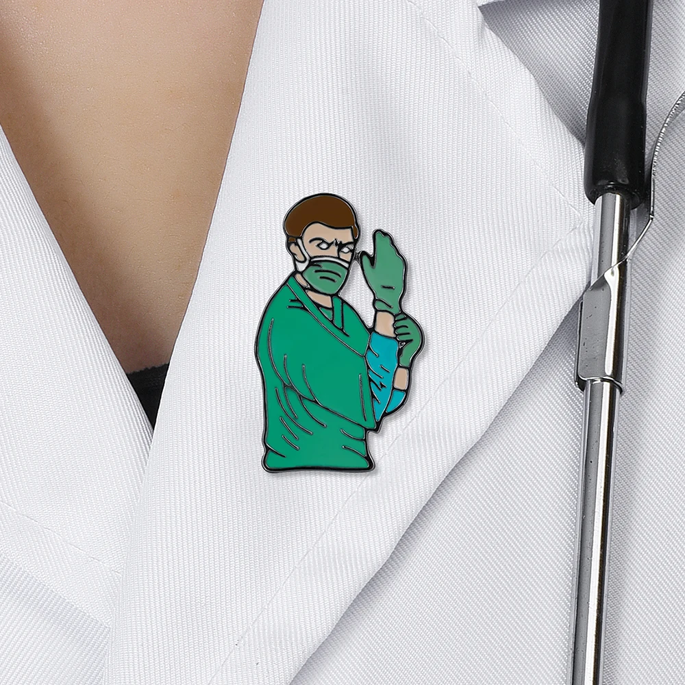 Male Surgeon Wearing Gloves Brooch Creative Medical Series Enamel Pins Lapel Badge Jewelry Collectible Gifts for Doctors Nurses