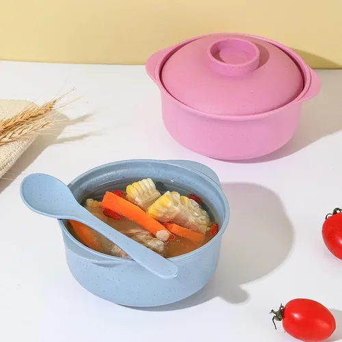 뚜껑이 달린 밀 빨대 라멘 그릇, 플라스틱 섬유 식기, 가정용 주방용품, 인스턴트 국수 그릇, 대형 수프 그릇