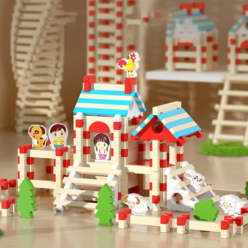 Set di blocchi di costruzione in legno per bambini fai-da-te - Giocattolo interattivo educativo per assemblaggio di strutture di piccolo architetto per bambini