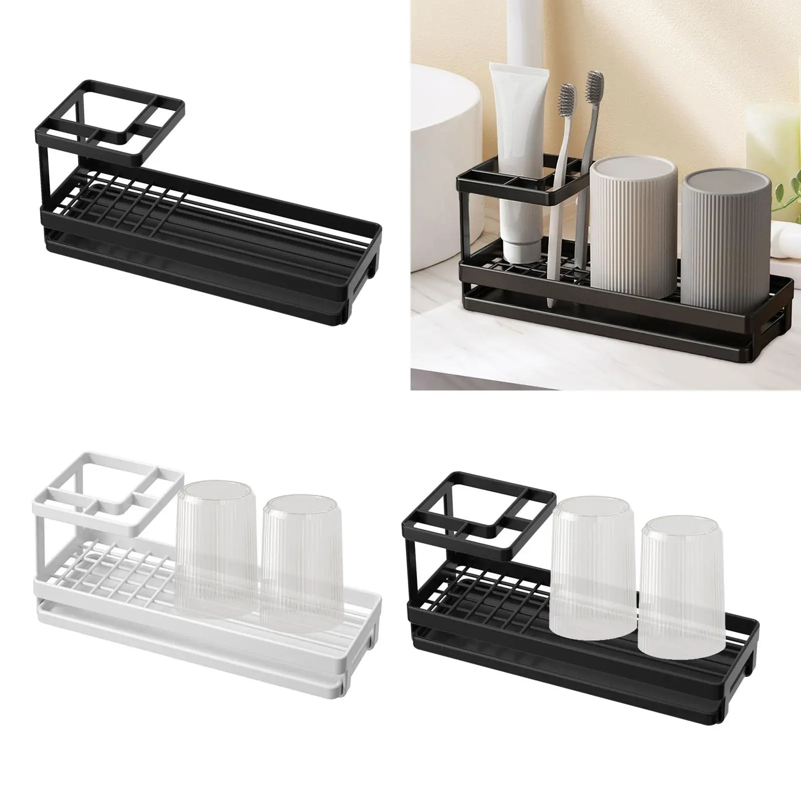 Toothbrush Toothpaste Storage Organizer Storage Stand Nonslip Multifunctional Bathroom Toothbrush Holder Makeup Cosmetics