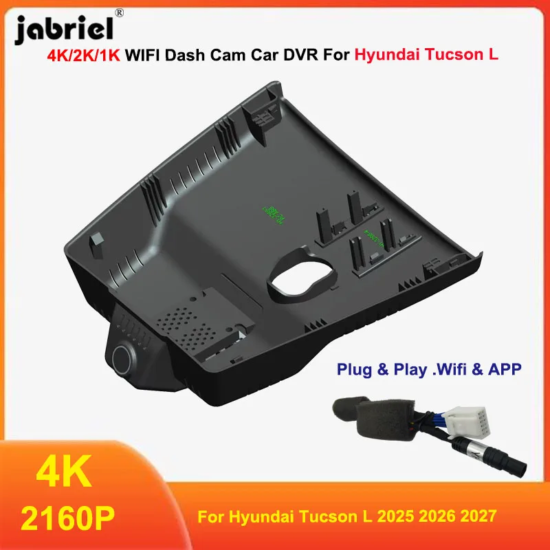 Câmera Veicular DVR UHD 4K Jabriel com Wi-Fi para Hyundai Tucson L 2025 2026 2027 - Gravador de Vídeo Dedicado Plug and Play