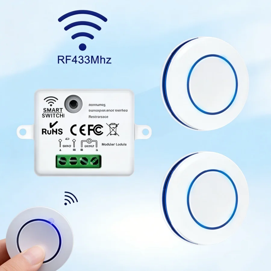 433MHz Wireless 10A Relay Receiver Remote Control Light Switch 220V 110V Mini Round Button Wall Panel Switch For LED Lamp