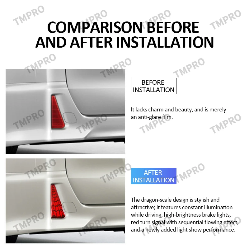 Dragon scales pattern for Toyota Noah Voxy 80 Series 3 Function LED Rear Bumper Light Brake Light Running Light Turn Signal