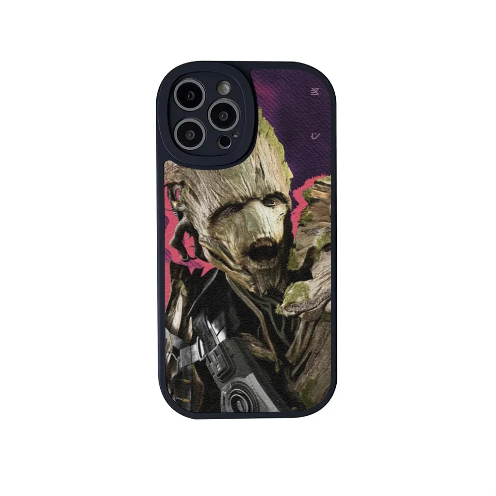 MINISO M-Marvel Guardians Groot Phone Case For iPhone 11 12 13 14 15 X XR Pro MAX Plus Lens Protective Leather Soft Back Cover