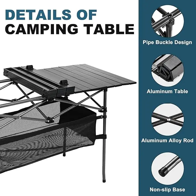 Portable Outdoor Folding Aluminum Roll Table With Carry Bag Indoor Beach Backyard Barbecue Patio Picnic Indoor Outdoor Camping