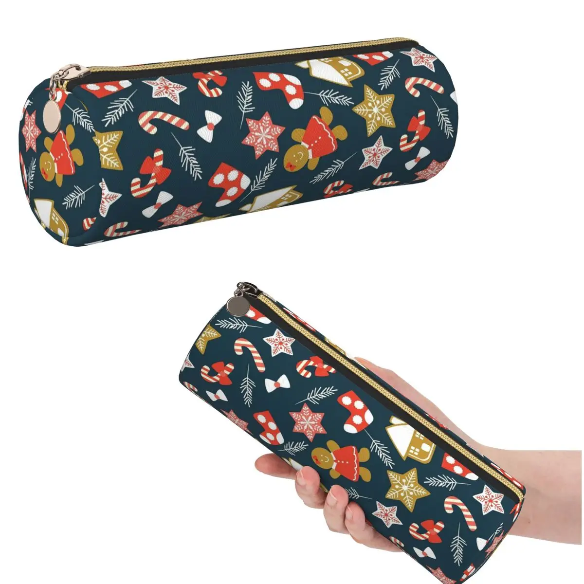 Christmas Gingerbread Candy Canes Pencil Case for Kids Gifts Pen Box Pencil Bag Stationery Supplies Pen Holder Bag