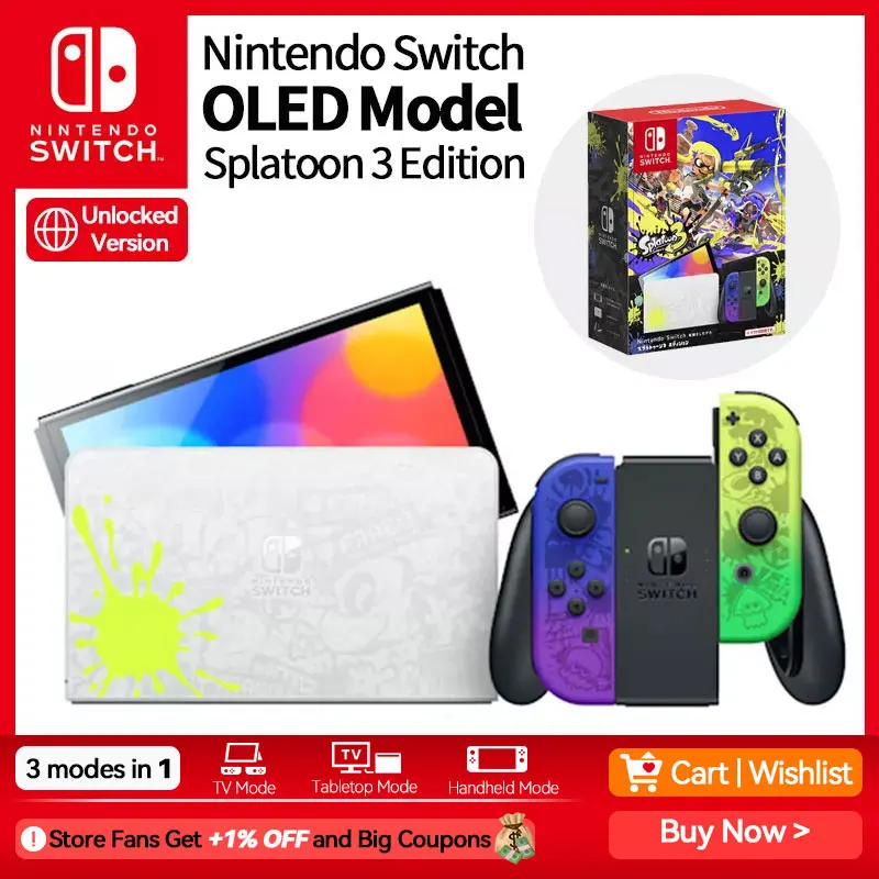 Nintendo Switch OLED Model Splatoon 3 Edition Video Game Console with Joy Con 7 Inch Screen 64GB TV Tabletop Handheld Mode