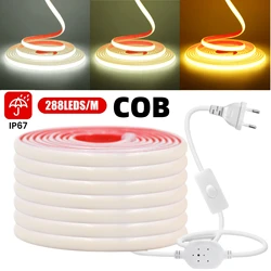 IP67 COB LED Strip Light 220V 230V Switch RA90 Flexible Neon Adhesive Tape Lamp 288LED/M Kitchen Cabinet Linear Lighting Garden