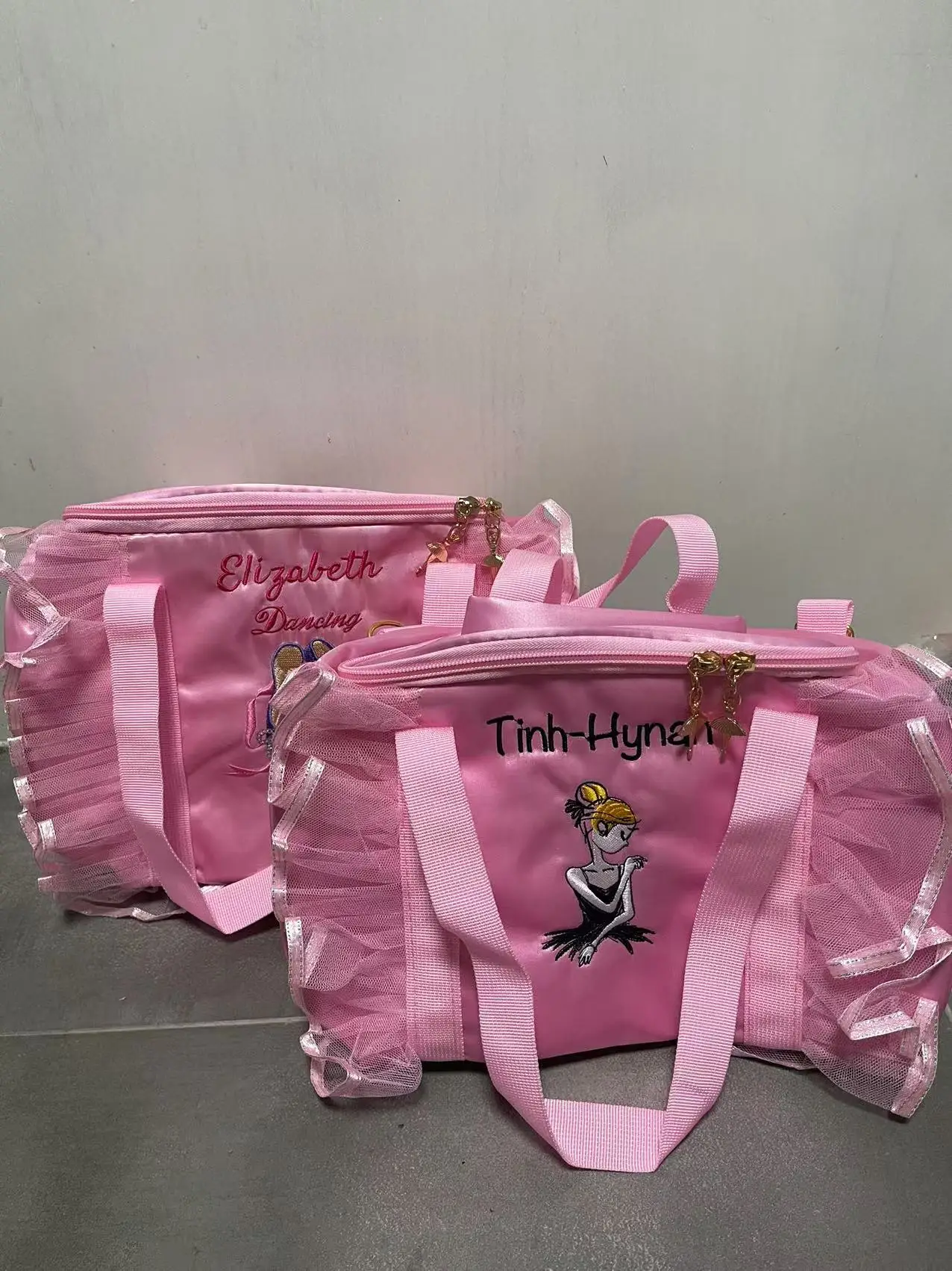 Personalized Kids Dance Bag for Girls Ballerina Bag Pink Lace Duffel for Ballet Class Crossbody Name Embroidery Ballet Handbag