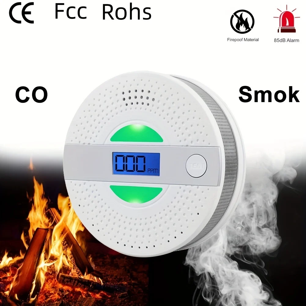 Smoke and Carbon Monoxide Detector，Combination Smoke & CO Alarm with LCD Display, LED Lights and Lound Sound Alert,Fire Protect