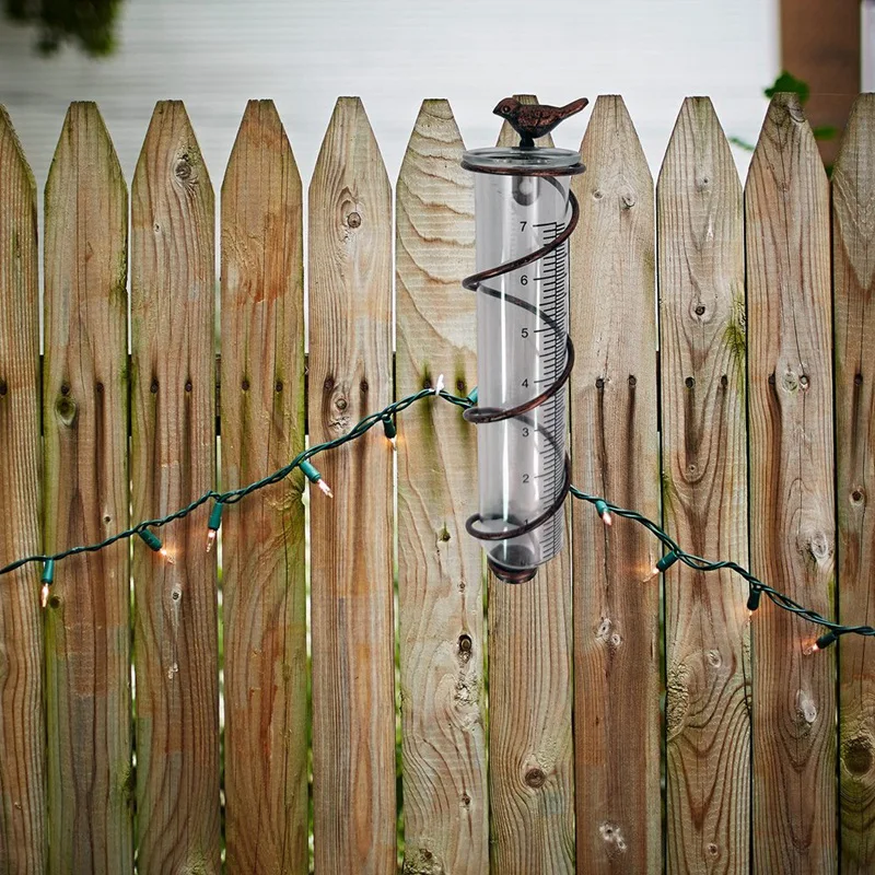 Capacity Glass Spiral Rain Gauge,Cast Iron Bird Hanging Rain Gauge,Garden Rain Water Meter Measuring With Metal Frame Durable