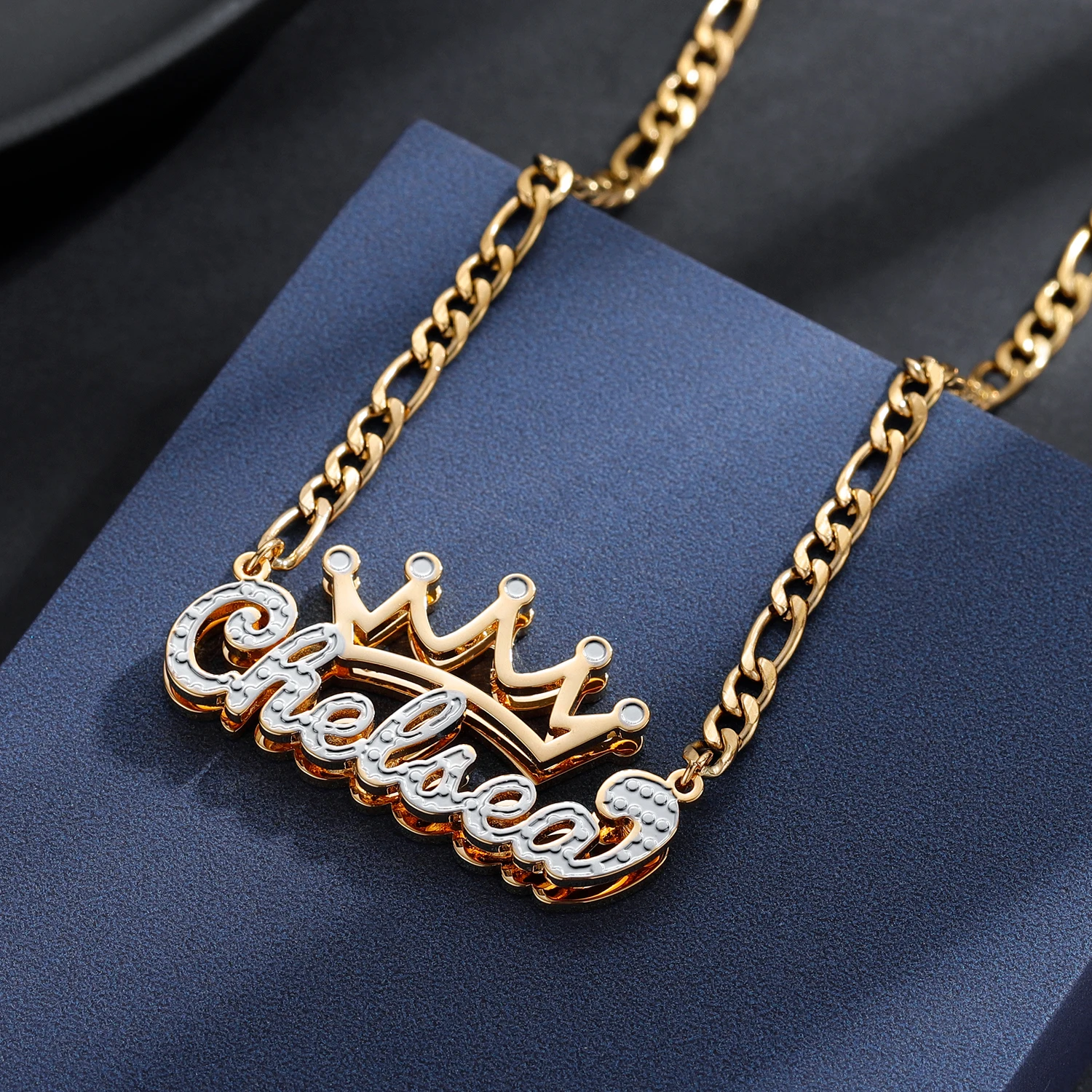 

Crown Customized Name Two Color Double Layer Necklace Personalized Stainless Steel Women Everyday Pendant Christmas Girl Present