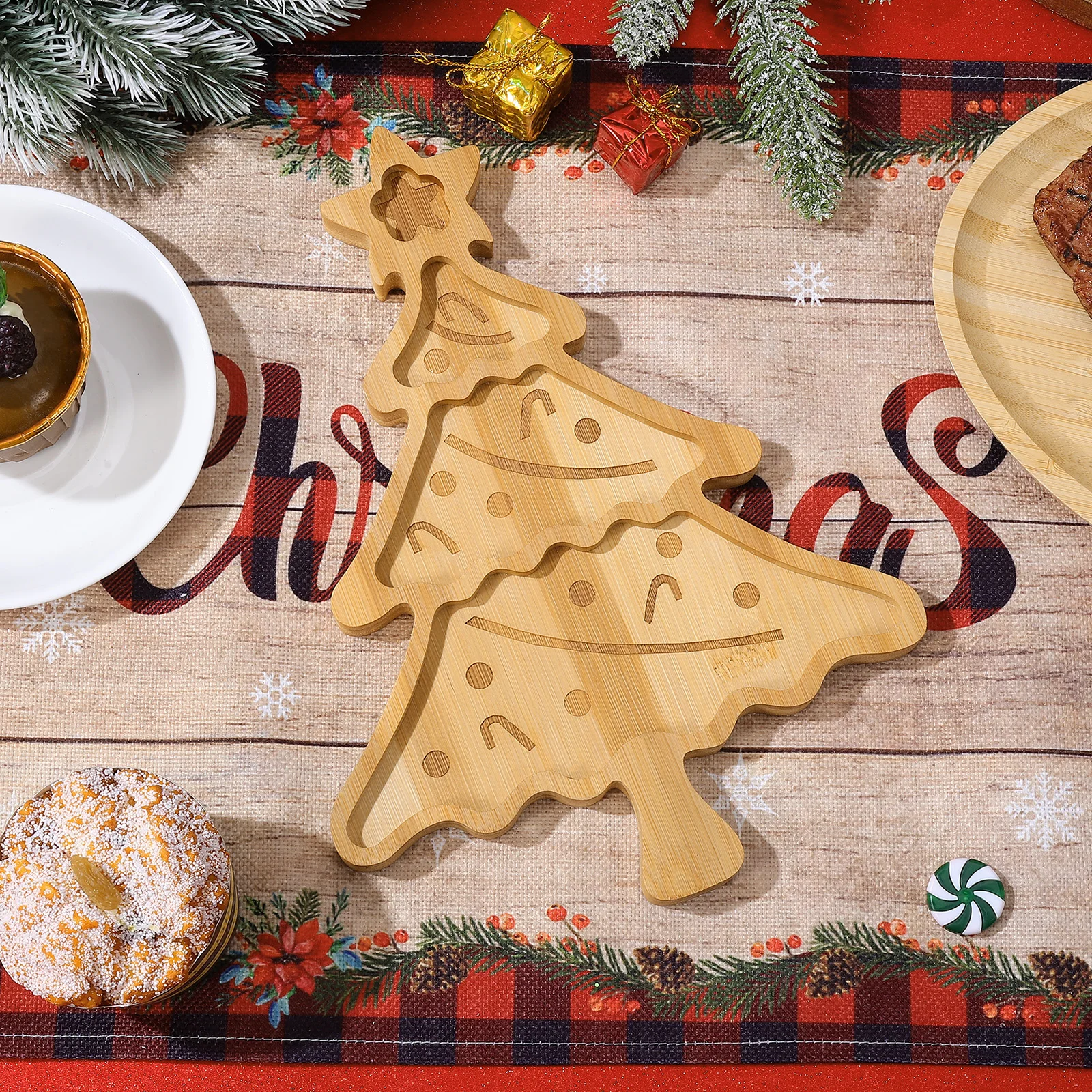 

Bamboo Christmas Tree Tray Holiday Serving Platter for Cheese Charcuterie Cookies Candies Desserts Appetizers Snack Display