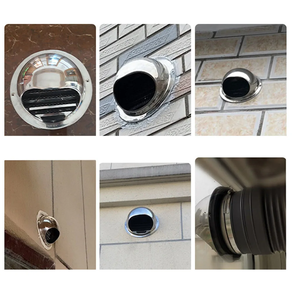 1pc Stainless Steel Vent Cap Exterior Wall Air Outlet Grille Round Heating Cooling Vent Cover Hemispherical Hood Design