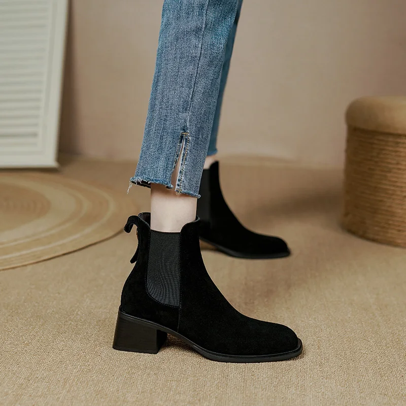 2024 New Autumn Ankle Boots Winter Genuine Leather Women Boots Chelsea Boots Cow Suede Women Shoes Real Leather