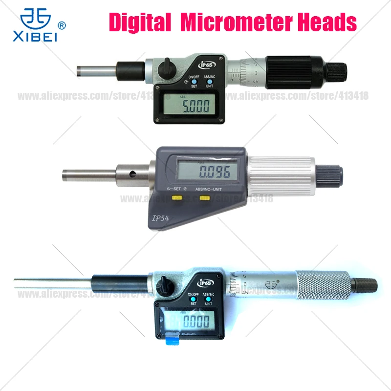 Xibei cabeças de micrômetro eletrônico 0-50 precisão 0.001mm ferramenta de medição plana tipo rosca botão de ajuste serrilhado cabeça de micrômetro