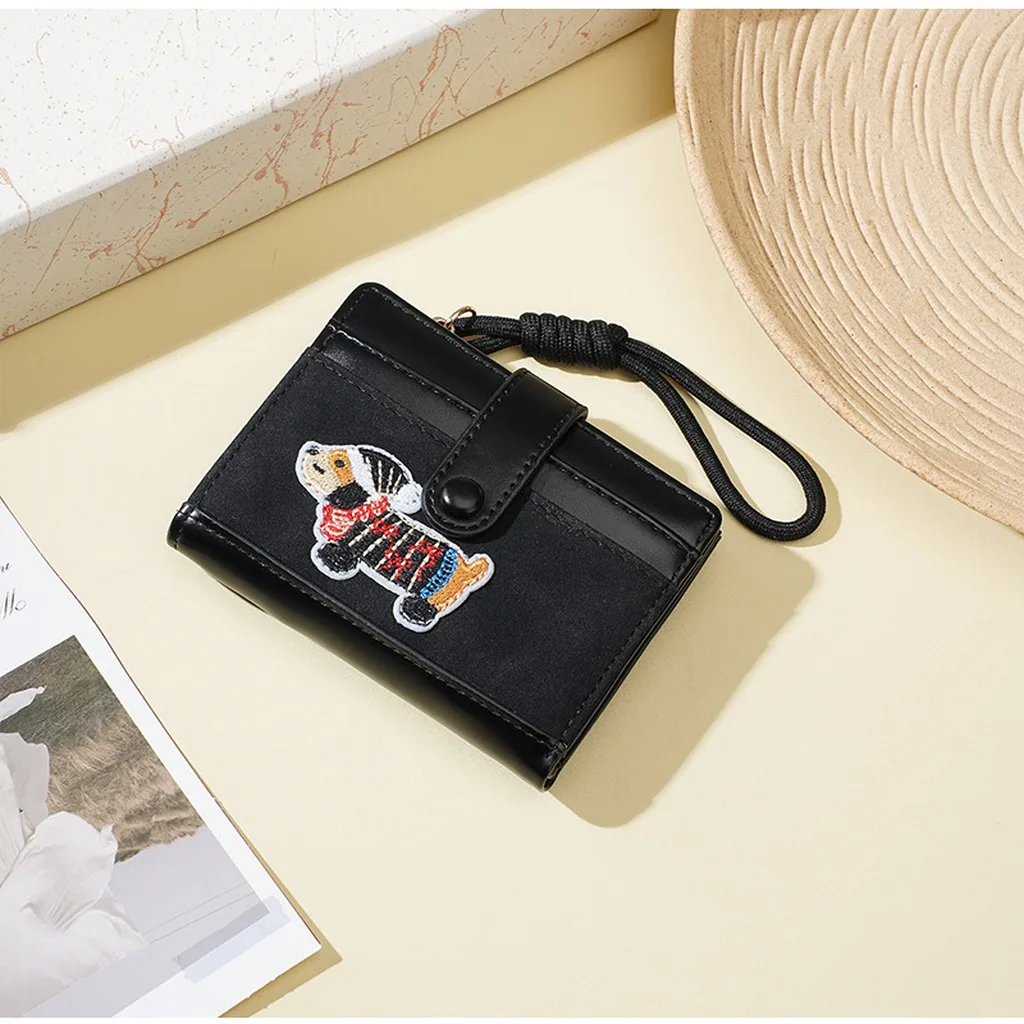 Card Holder Embroidered Portable Coin Purse Women'S Wallet Pu Leather Coin Purse For Daily Carry Daily Commuting Shopping